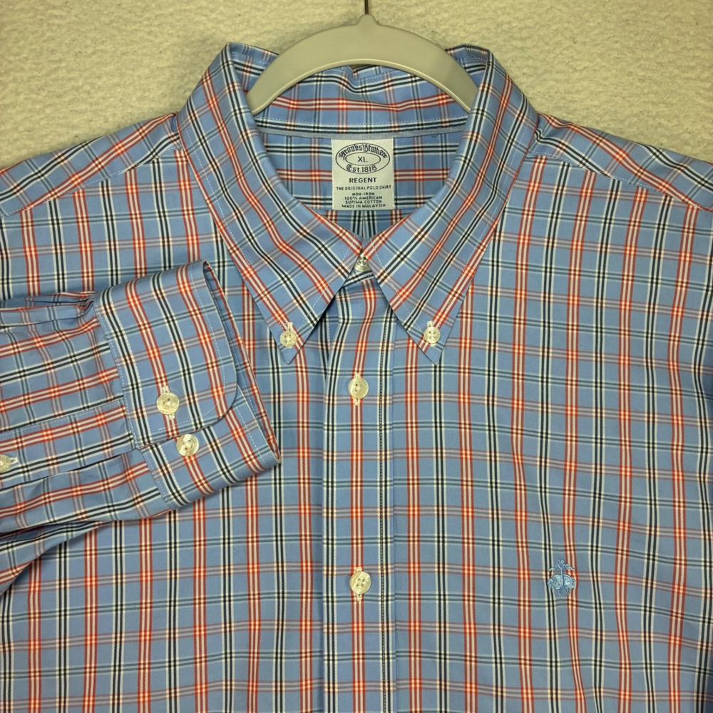 Brooks Brothers Regent Oxford Shirt Men XL Blue Tartan Supima OCBD Button Down